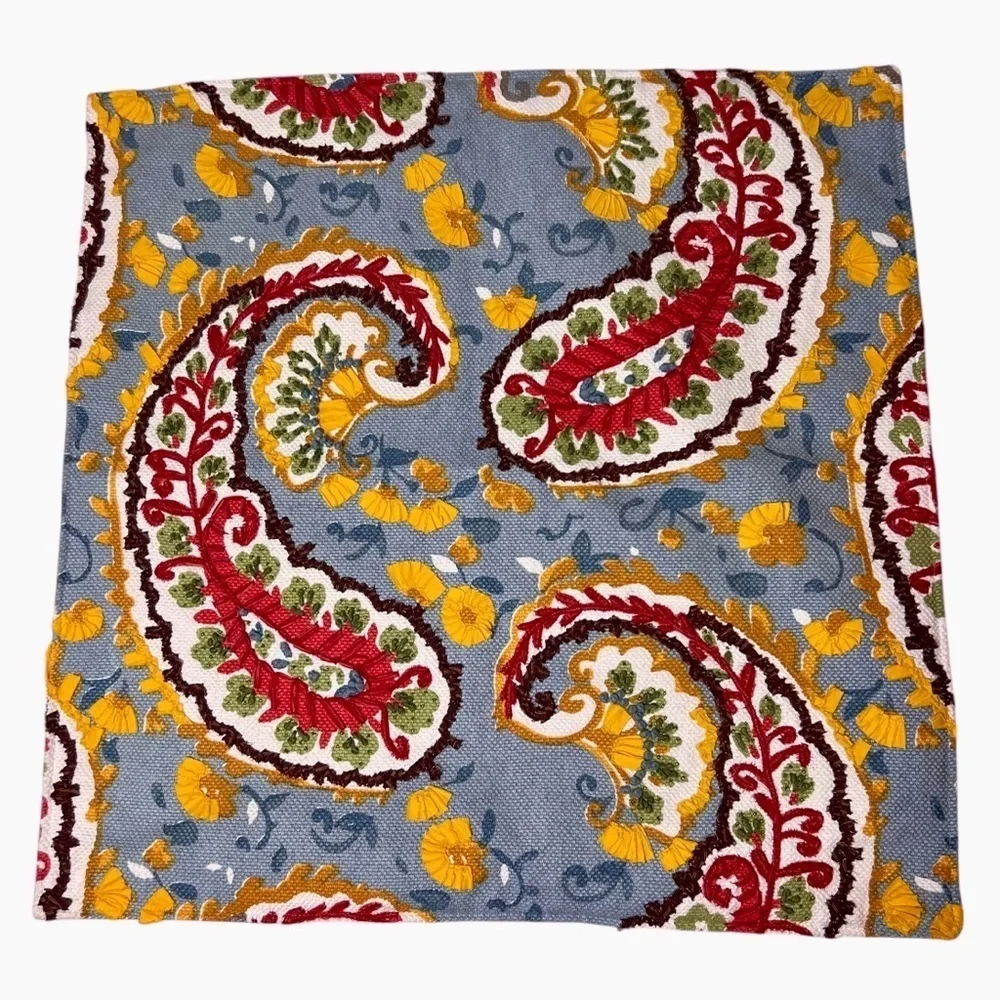 Pottery Barn Pillow Cover Paisley Embroidered Beaded Embellished Large 24”x24”